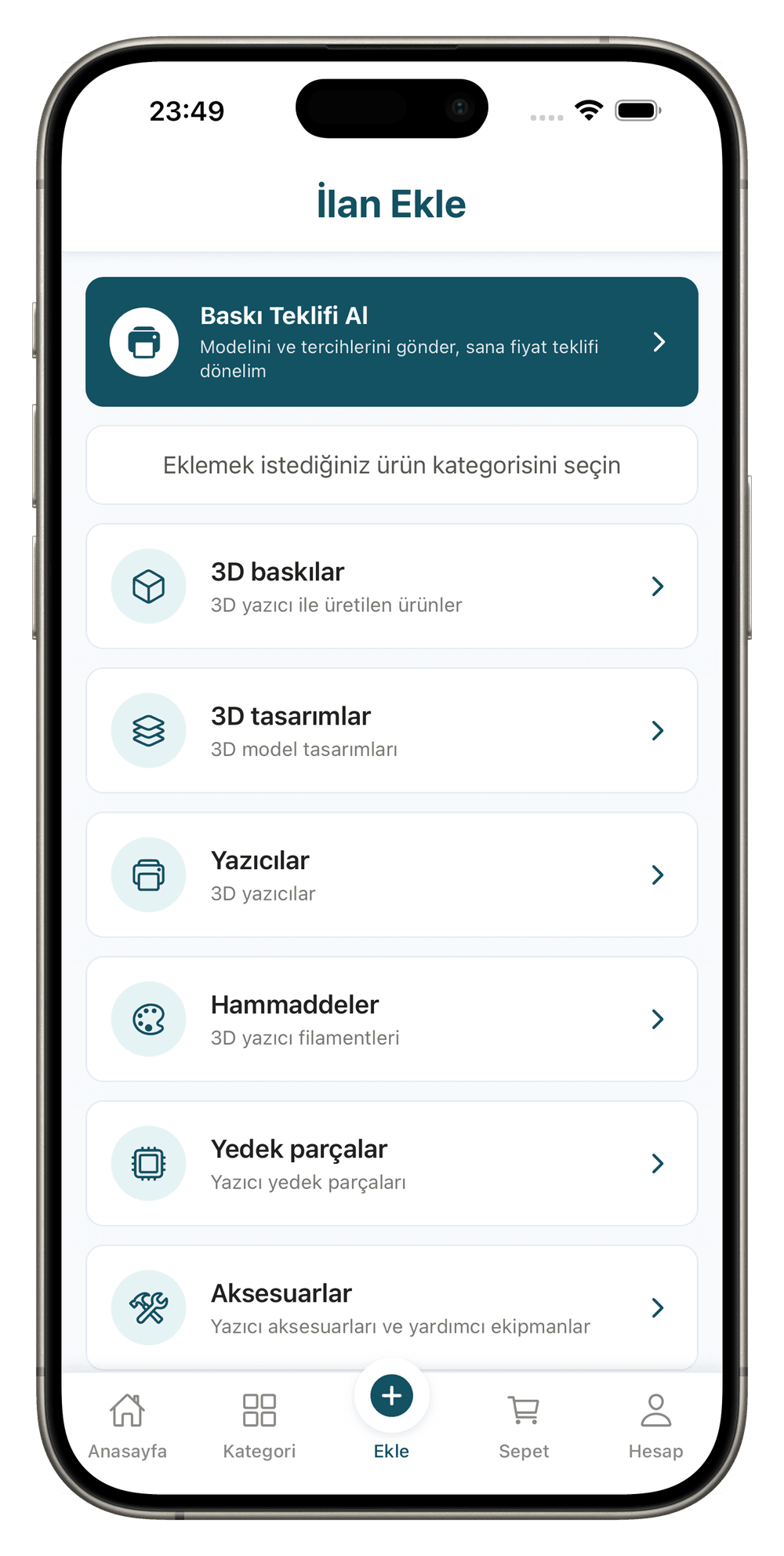 İlan ekleme ekranı: yeni ürün veya dijital model yayınlama